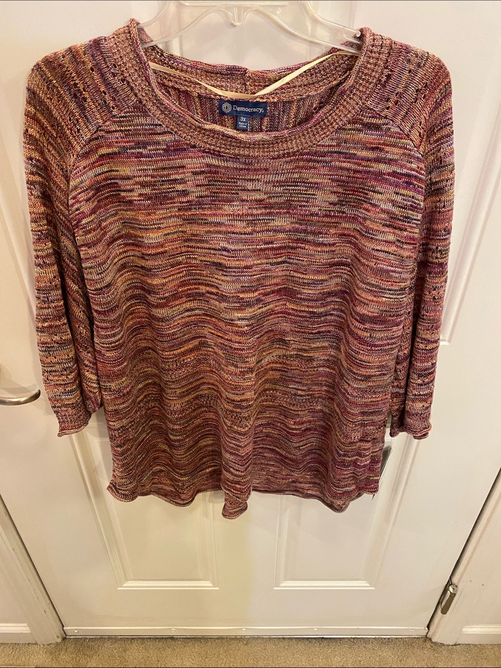 Democracy Multicolor Marled Crewneck Sweater - Wine, Rose & Cream